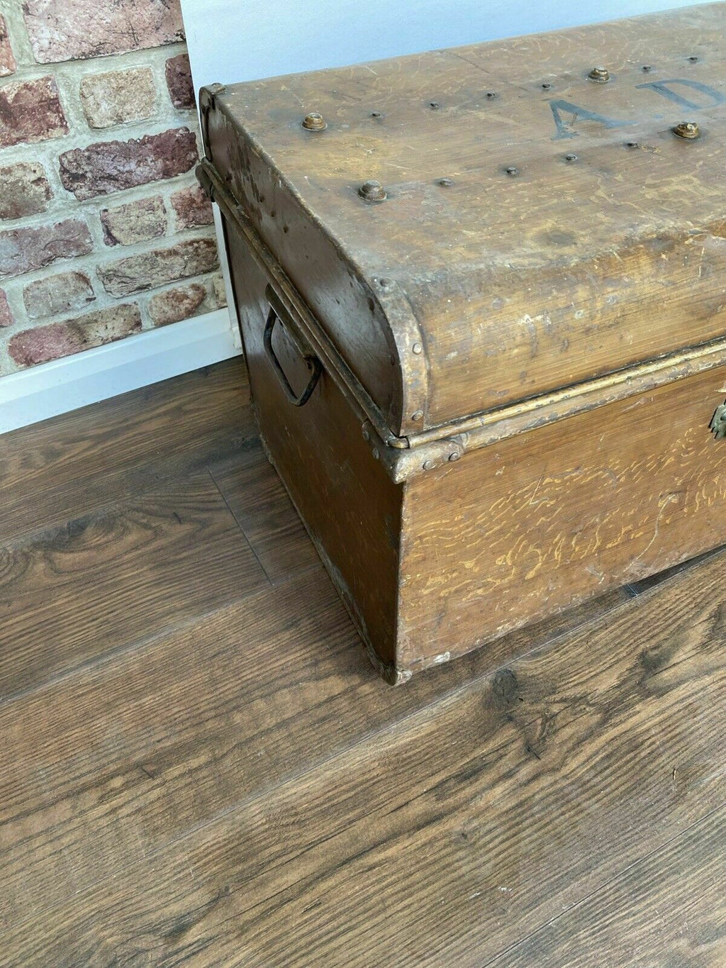 Vintage Large Metal Trunk Evans & Matthews Bull St. Birmingham - (6881)