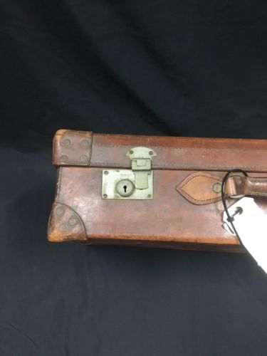 Antique Leather heavy suitcase - "AGANDCO" Locks - Automobilia Film Props -(2713