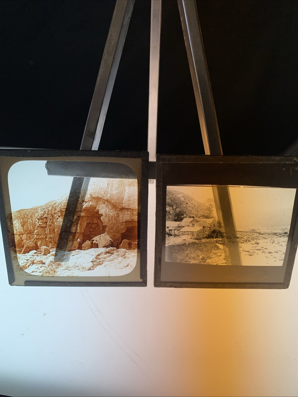 Magic Lantern Victorian Glass Square Photo x2 Beddgelert Snowdonia +Other (1181)