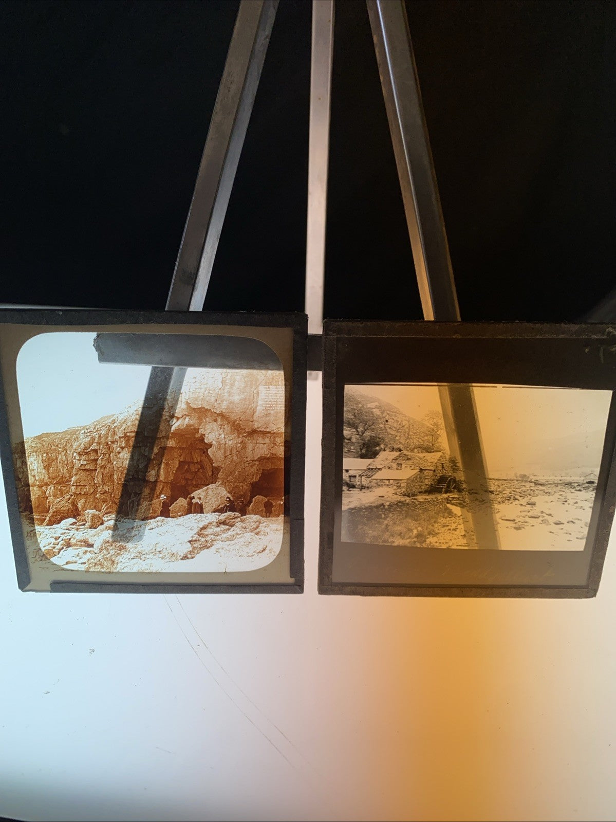 Magic Lantern Victorian Glass Square Photo x2 Beddgelert Snowdonia +Other (1181)