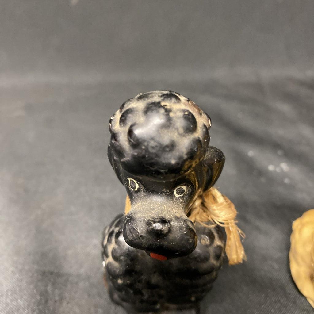 Vintage 1950's Chalkware Dogs / Poodles Pair Cream and Black - (1448)