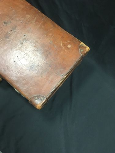 Antique Leather heavy suitcase - "AGANDCO" Locks - Automobilia Film Props -(2713