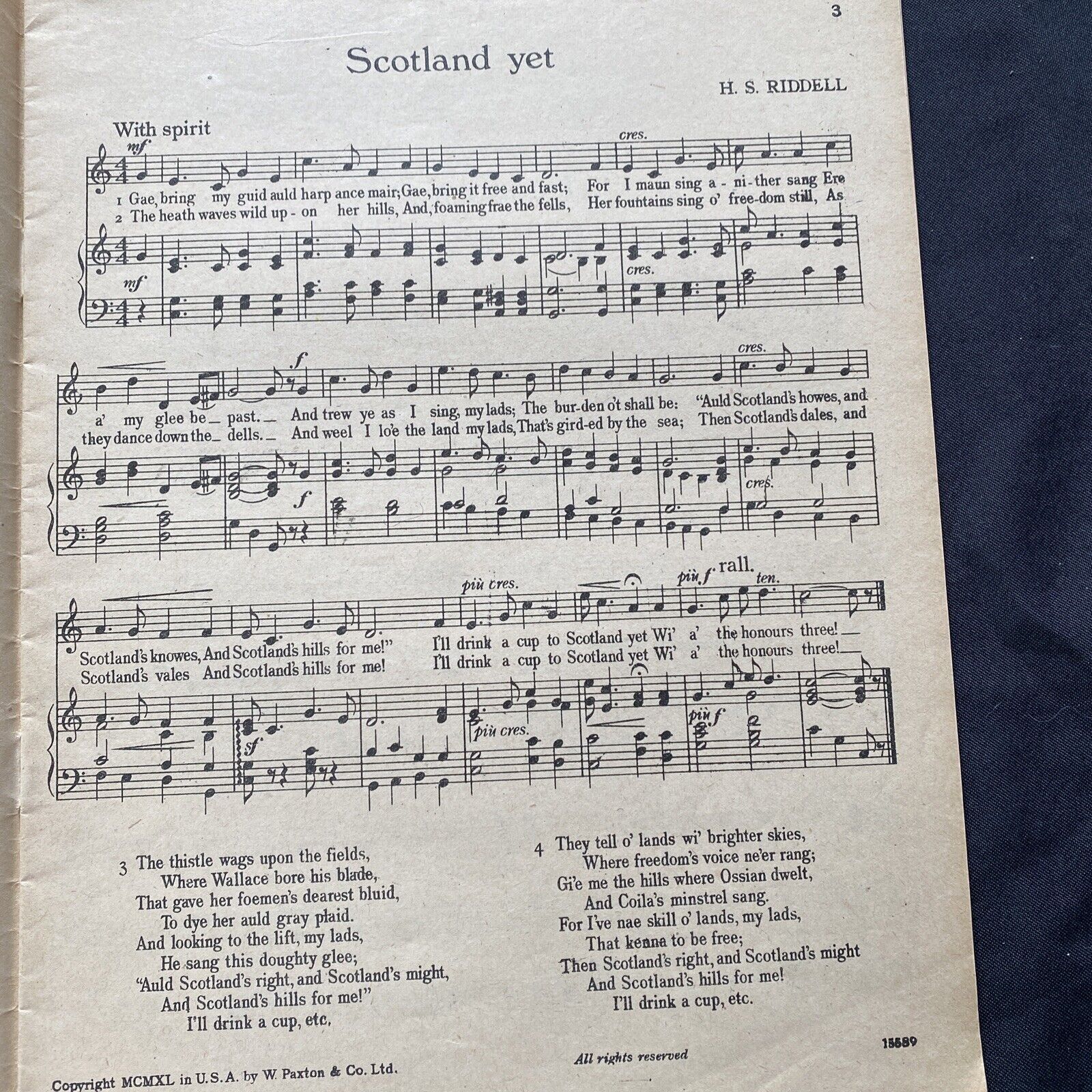 Piano Music Book 1943 Songs of Scotland W. Paxton & co - (9588