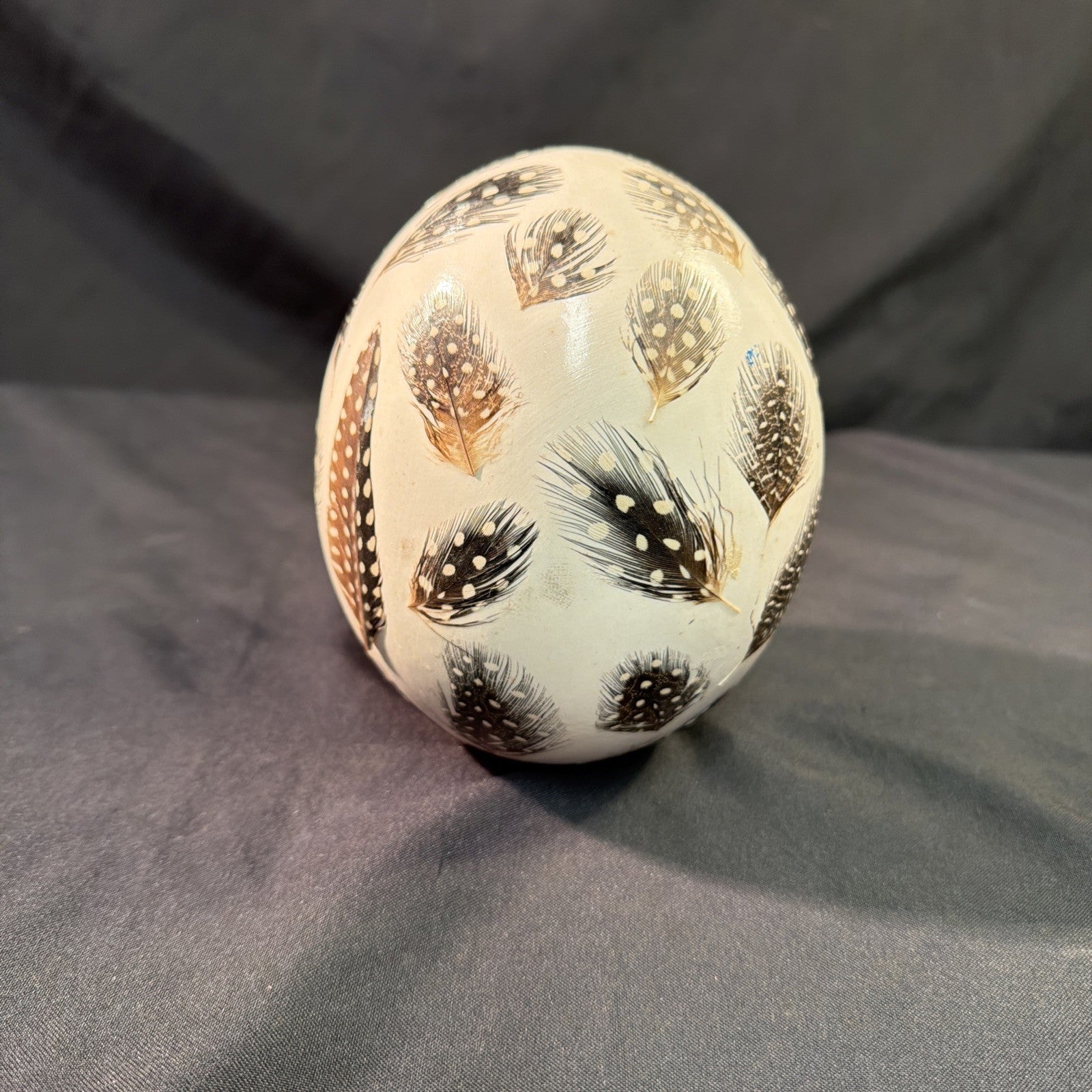 Ostrich egg Blown and decorated with Ostrich feathers African  - (1996)