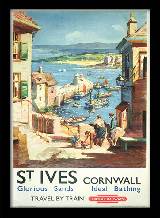 PRINT Framed with glazed front & mounted - PLACES - Cornwall Vintage 30 x 40cm