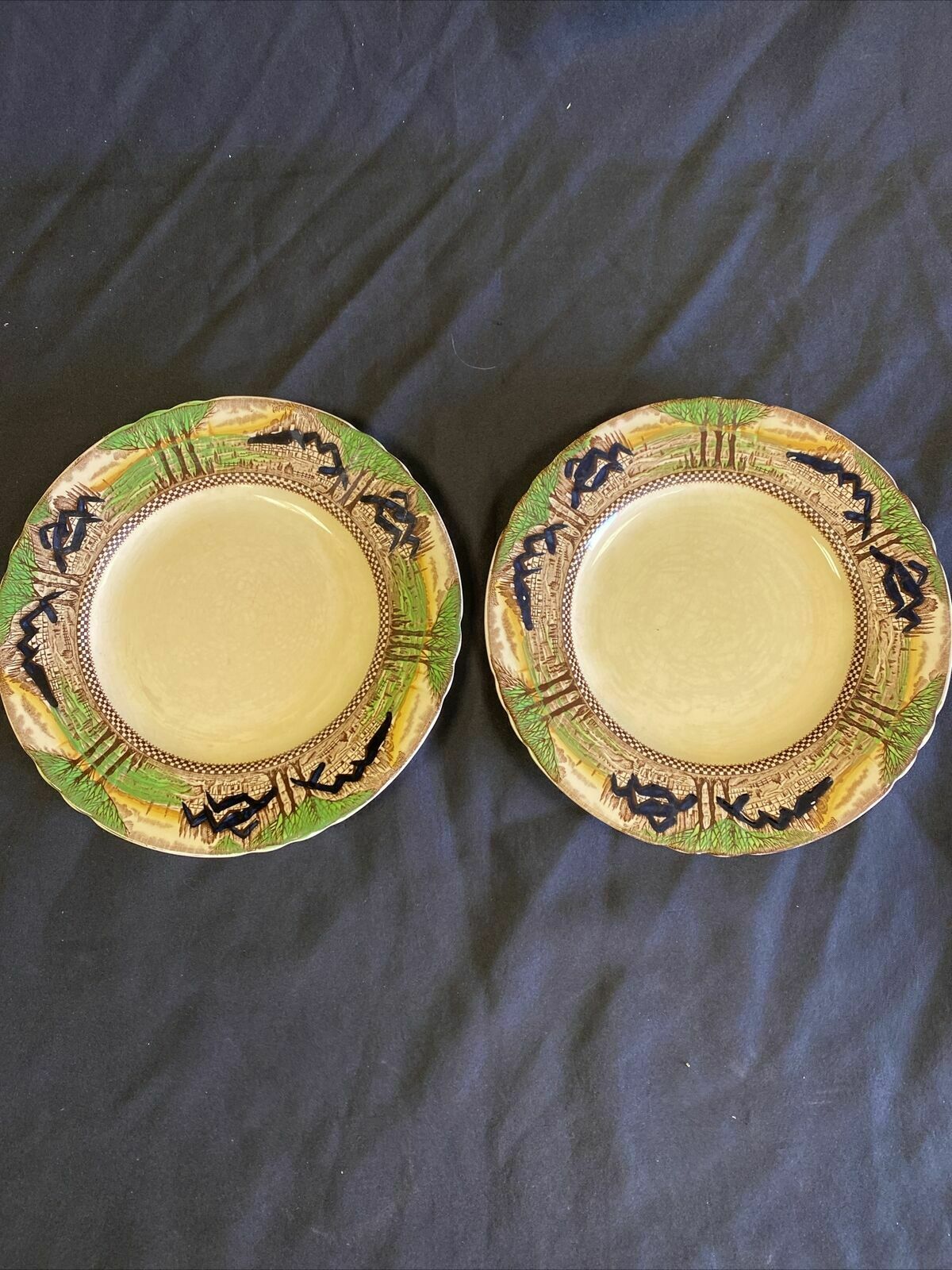 MYOTT Son & Co England's Countryside 2x 23cm Plates Vintage design - (7566)