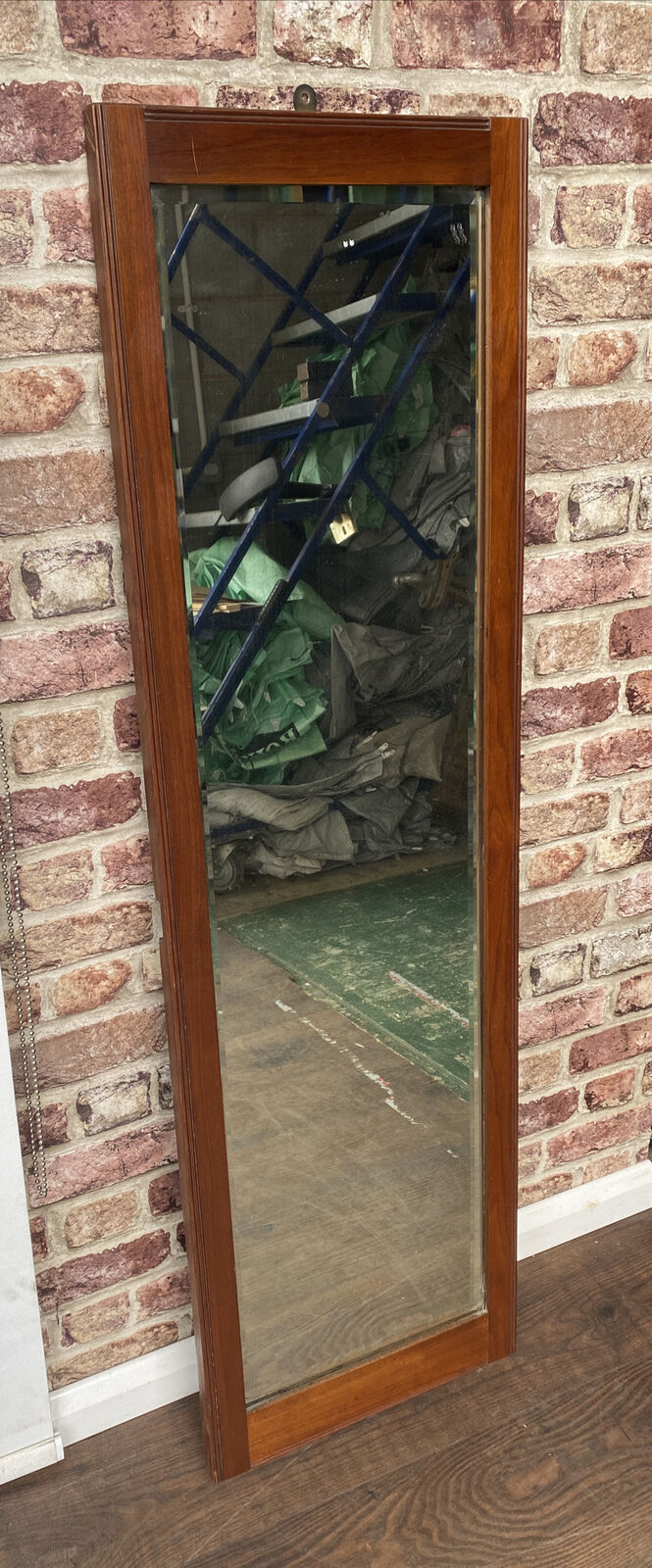 Antique mirror very heavy wood framed with bevelled glass rectangular - (7924)