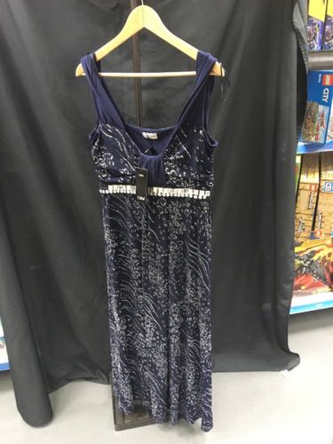 Vintage Dress Size 14 Tall - Anne Smith Navy glitter beaded dress heavy -(2660