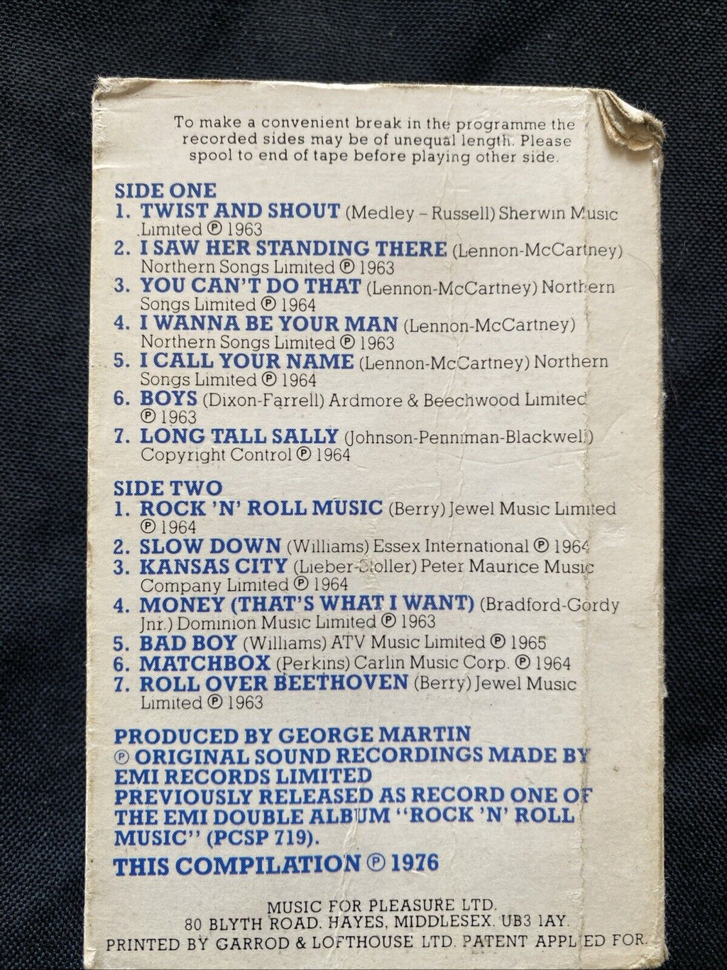 The Beatles Rock N Roll Music Vol 1 Card Case Cassette Tape 1979 - (5909)