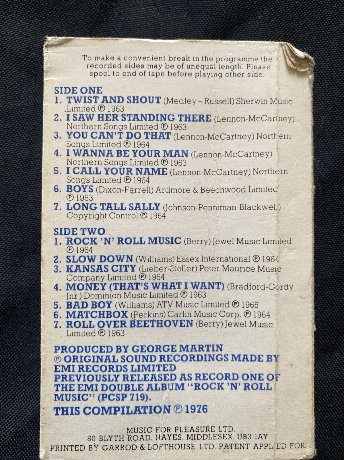 The Beatles Rock N Roll Music Vol 1 Card Case Cassette Tape 1979 - (5909)