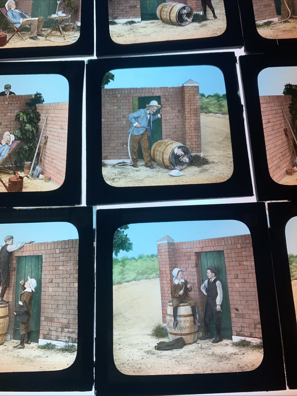 Magic Lantern Victorian Glass Square Handpainted Story x 12 Slides (1060)