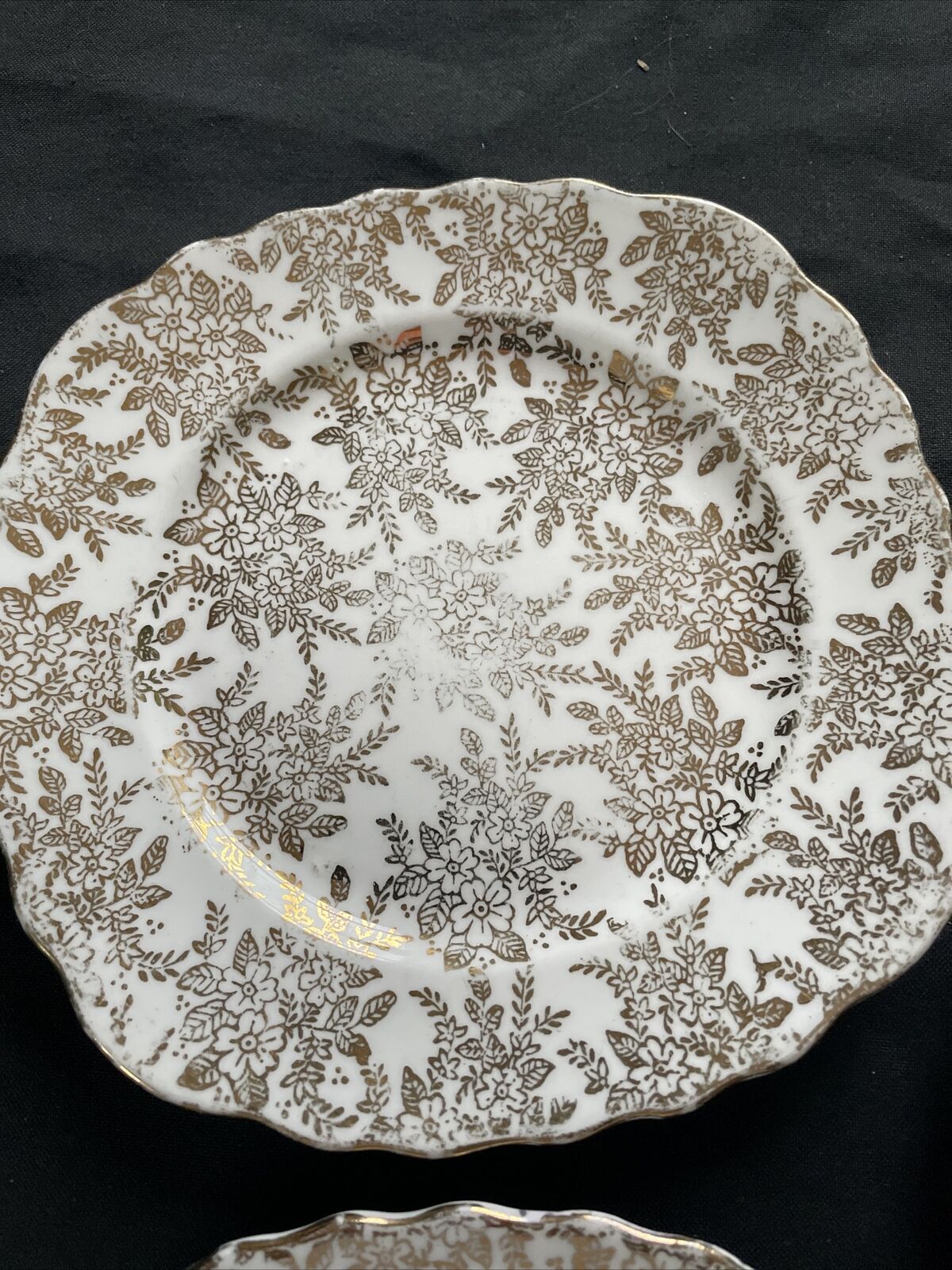 Vale Bone China Longton England Gold Leaf Filligree 1960's side plates x3 - 9393