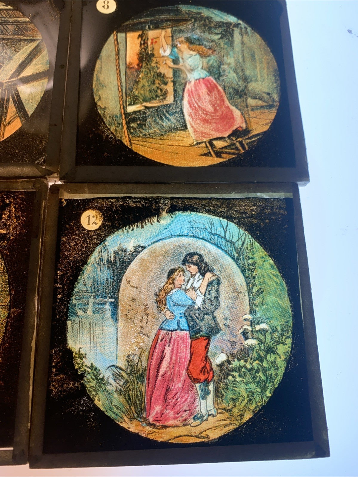Magic Lantern Victorian Glass Square Handpainted Story x 12 Slides (1062)