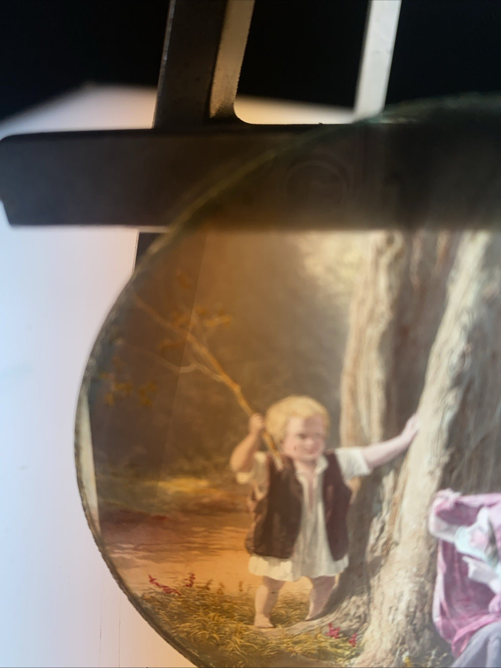 Magic Lantern Victorian Glass Round Handpainted Slide Hide and Seek (1170)