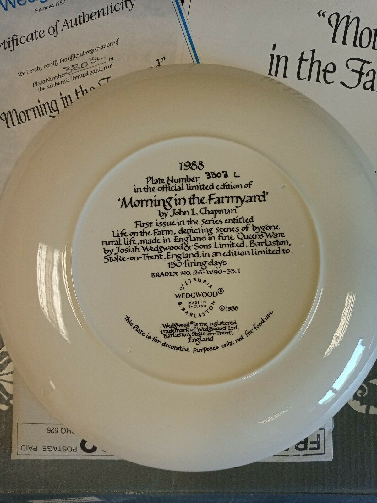 Wedgwood Queensware Collectors Boxed Plate 1989 Morning In The Farm Yard (7883)