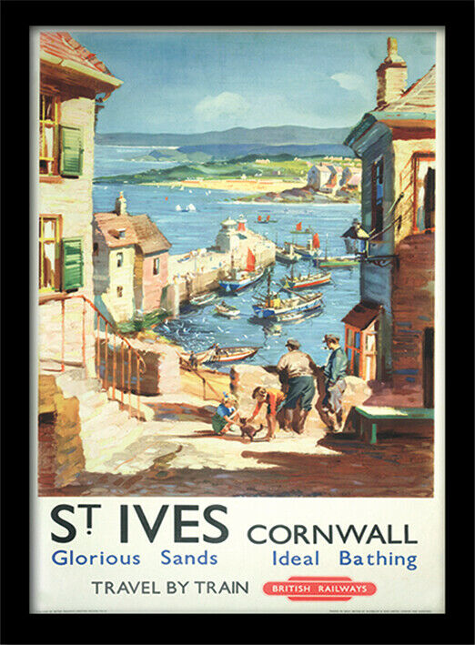 PRINT Framed with glazed front & mounted - PLACES - Cornwall Vintage 30 x 40cm