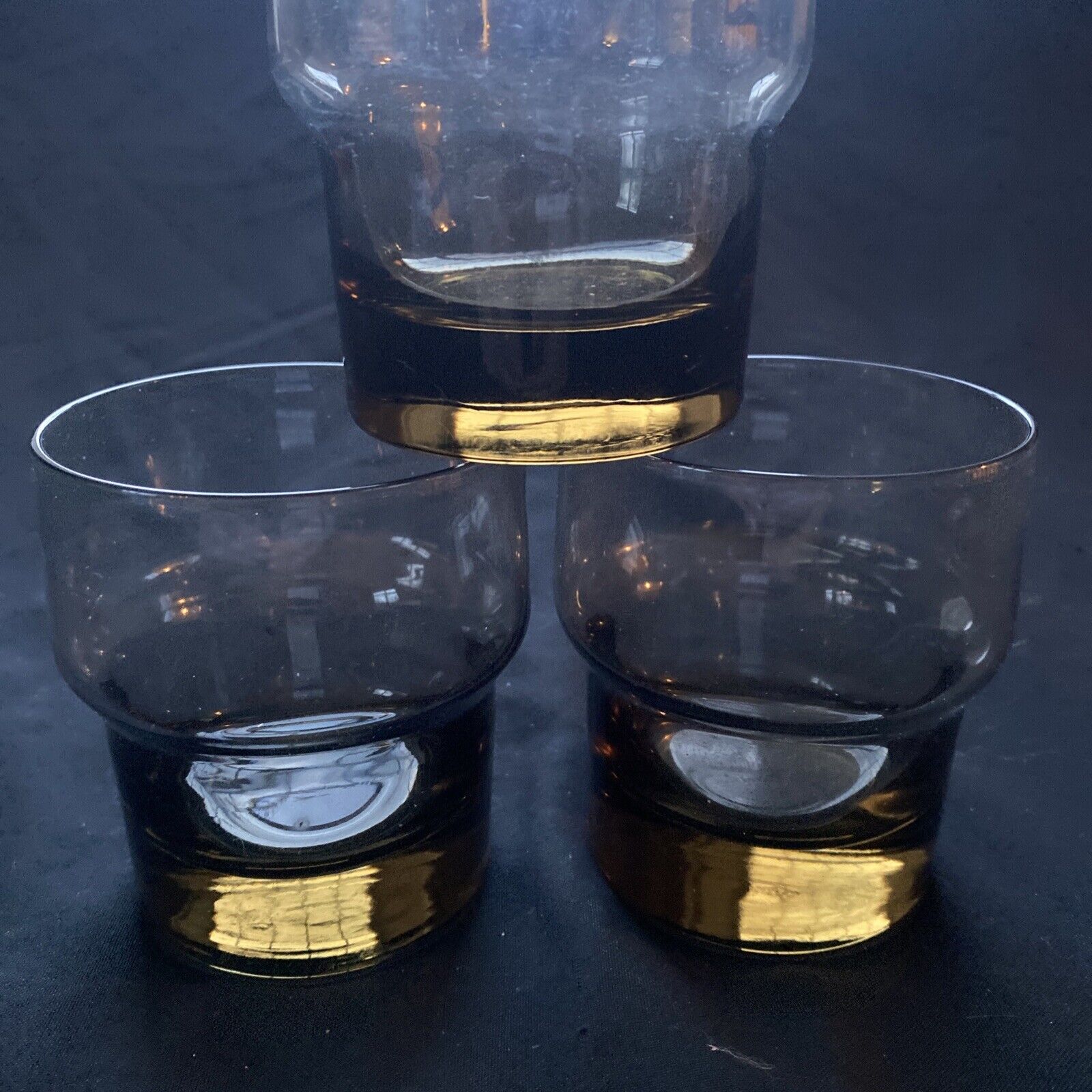 1970's Smoked Brown glass stacking drinking glasses x 3 - (9619)
