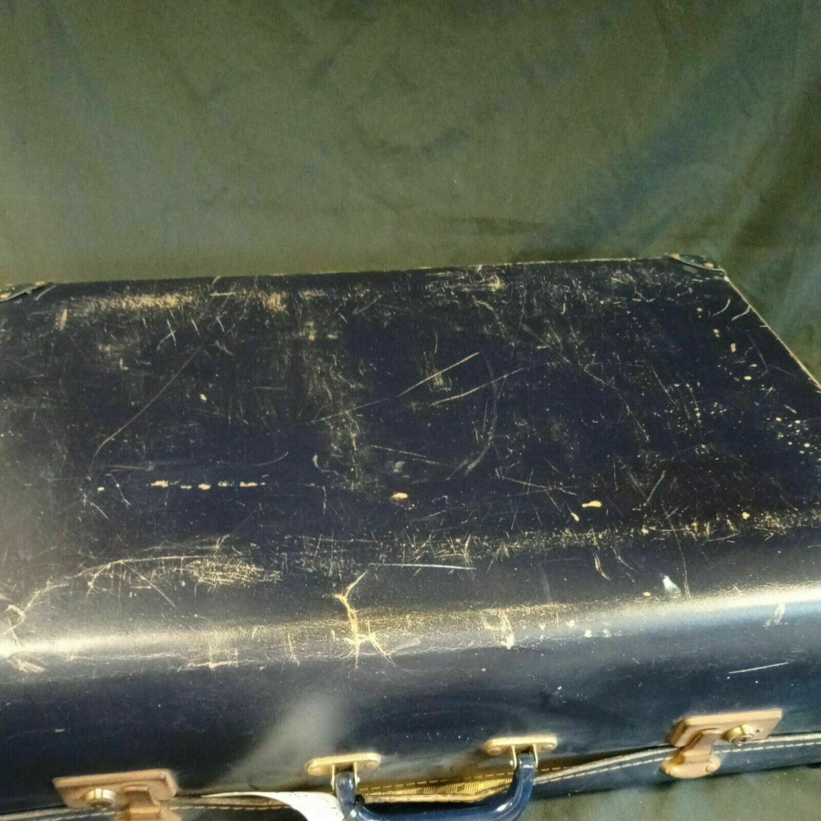 Vintage Suitcase Large Blue card fabric case prop / storage 1940's - (8089)