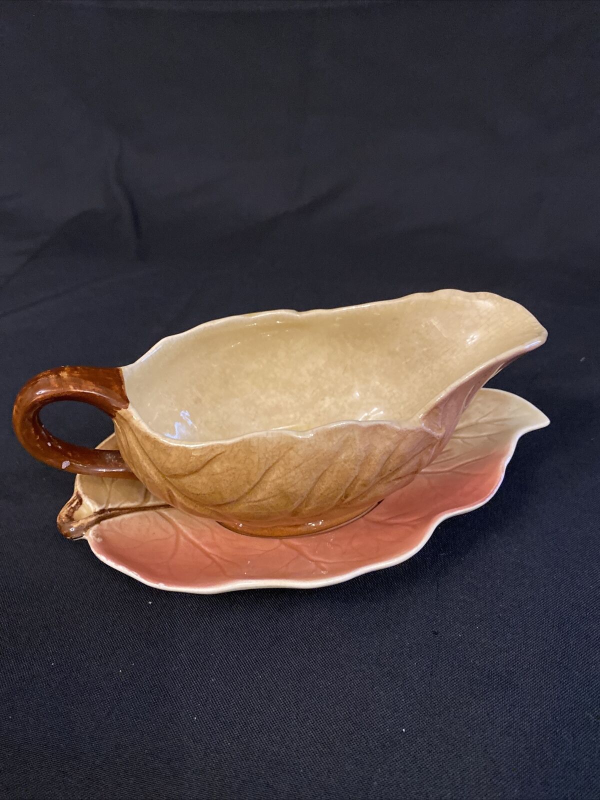 Vintage Royal Winton Autumn Leaves sauce gravy boat and plate - (8461)