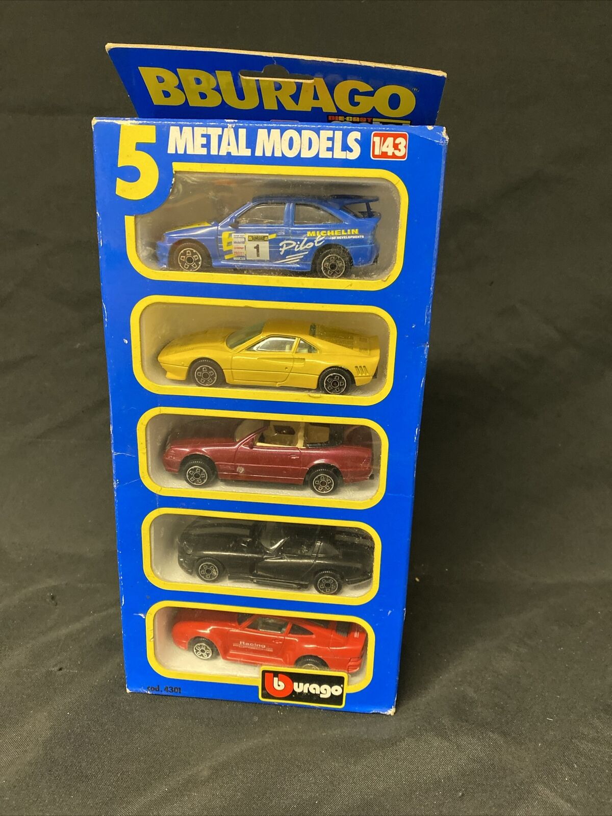 Vintage 1990's BBurago 5x Metal Car Models Cod. 4301 Diecast Mint Made in Italy