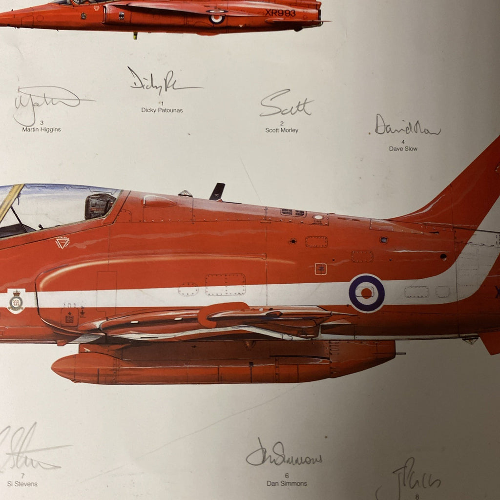 RAF RED ARROWS HAWK T1A XX237 SIGNED BY ALL THE SQUADRON PRINT 2005 RARE - (1639)