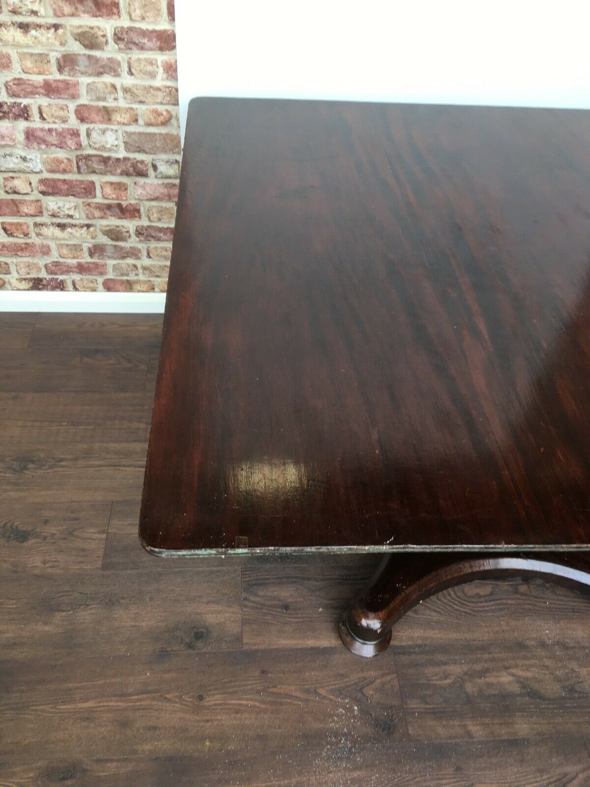 Antique Mahogany Very large square reception table on octagonal baluster column