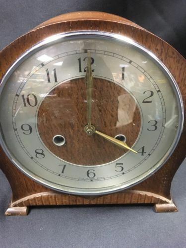 Antique CLOCK Mantle pendulum nice oak glass case complete - (2879)