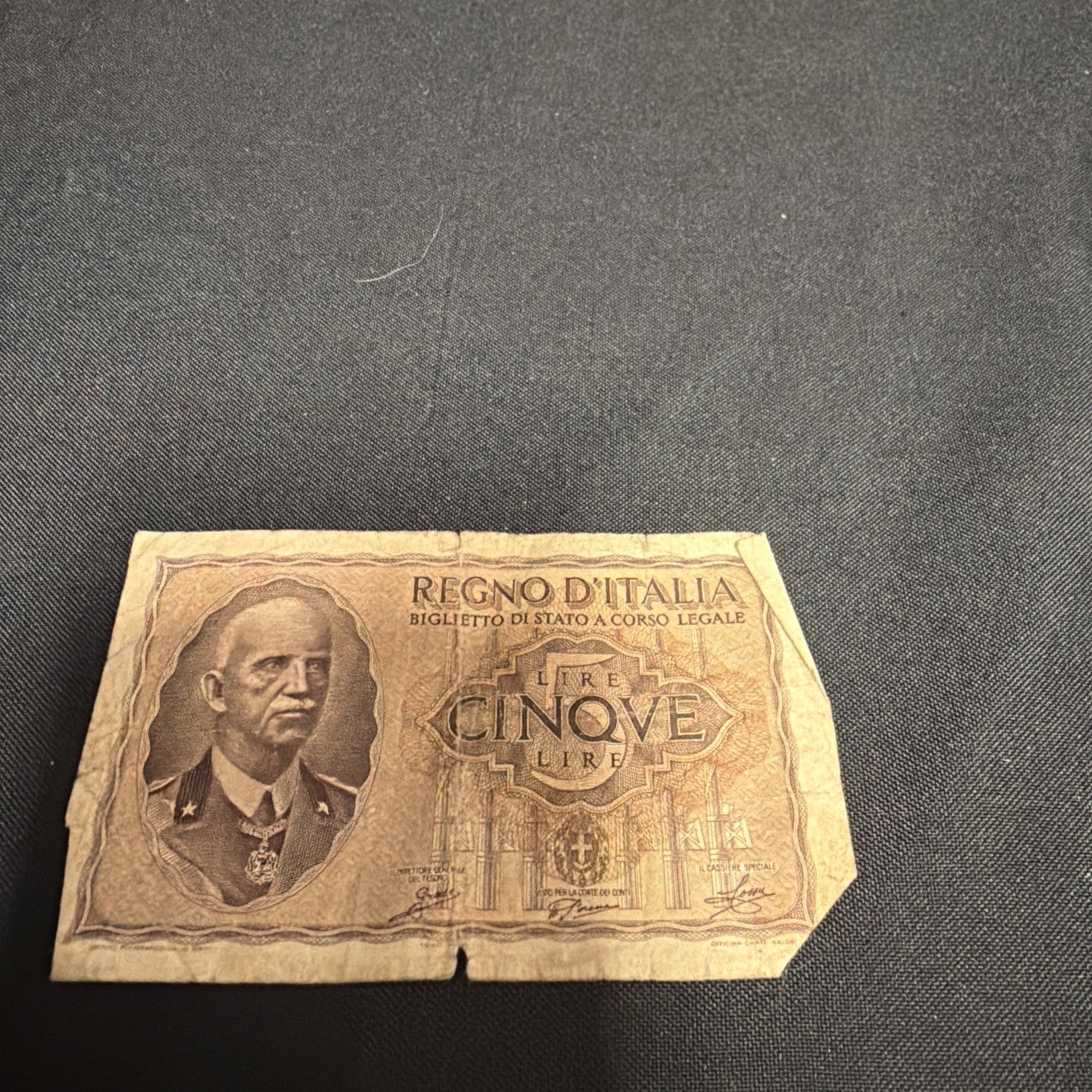 Bank Note Antique Regno D'Italia 5 Lire Cinque 1940 Circulated - (2305)
