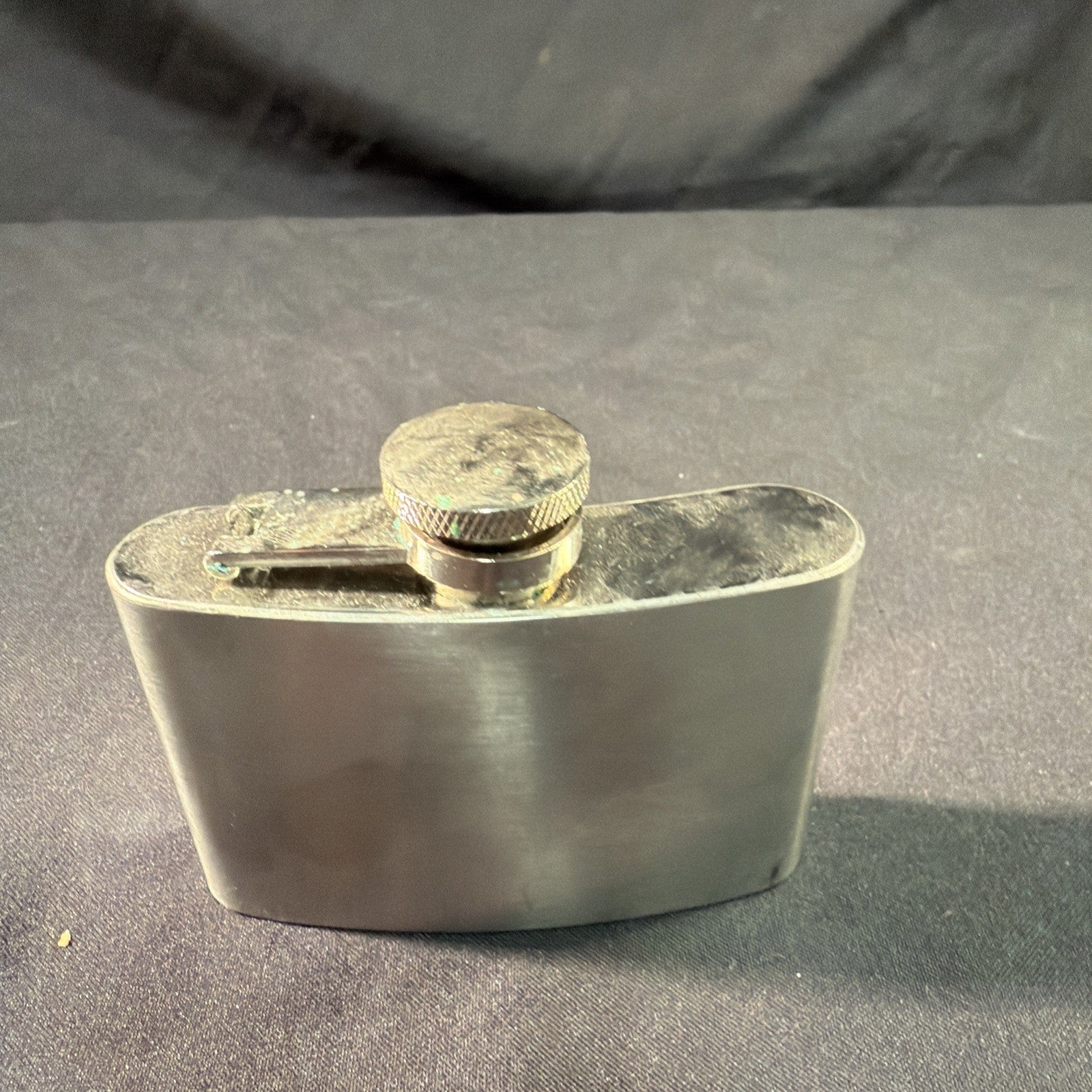 Vintage Hip Flasks 1 x Pewter round and 1 x Steel Kidney Shape - (2029)