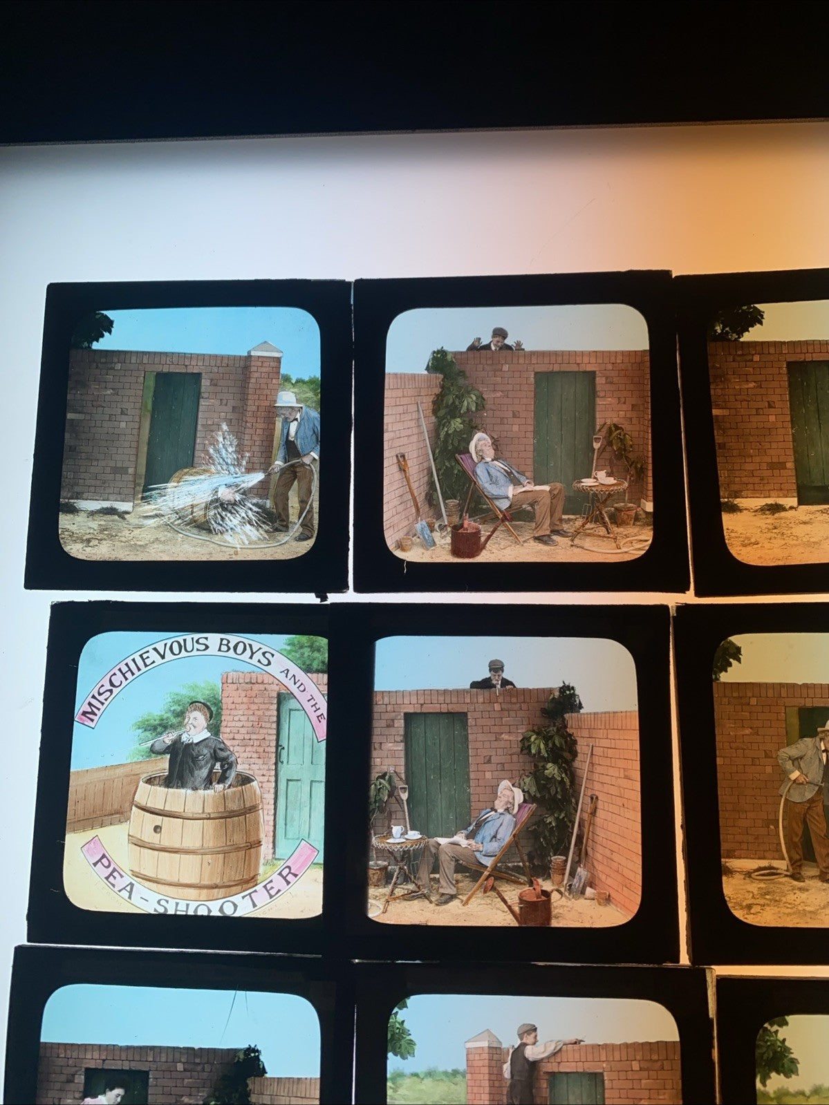 Magic Lantern Victorian Glass Square Handpainted Story x 12 Slides (1060)
