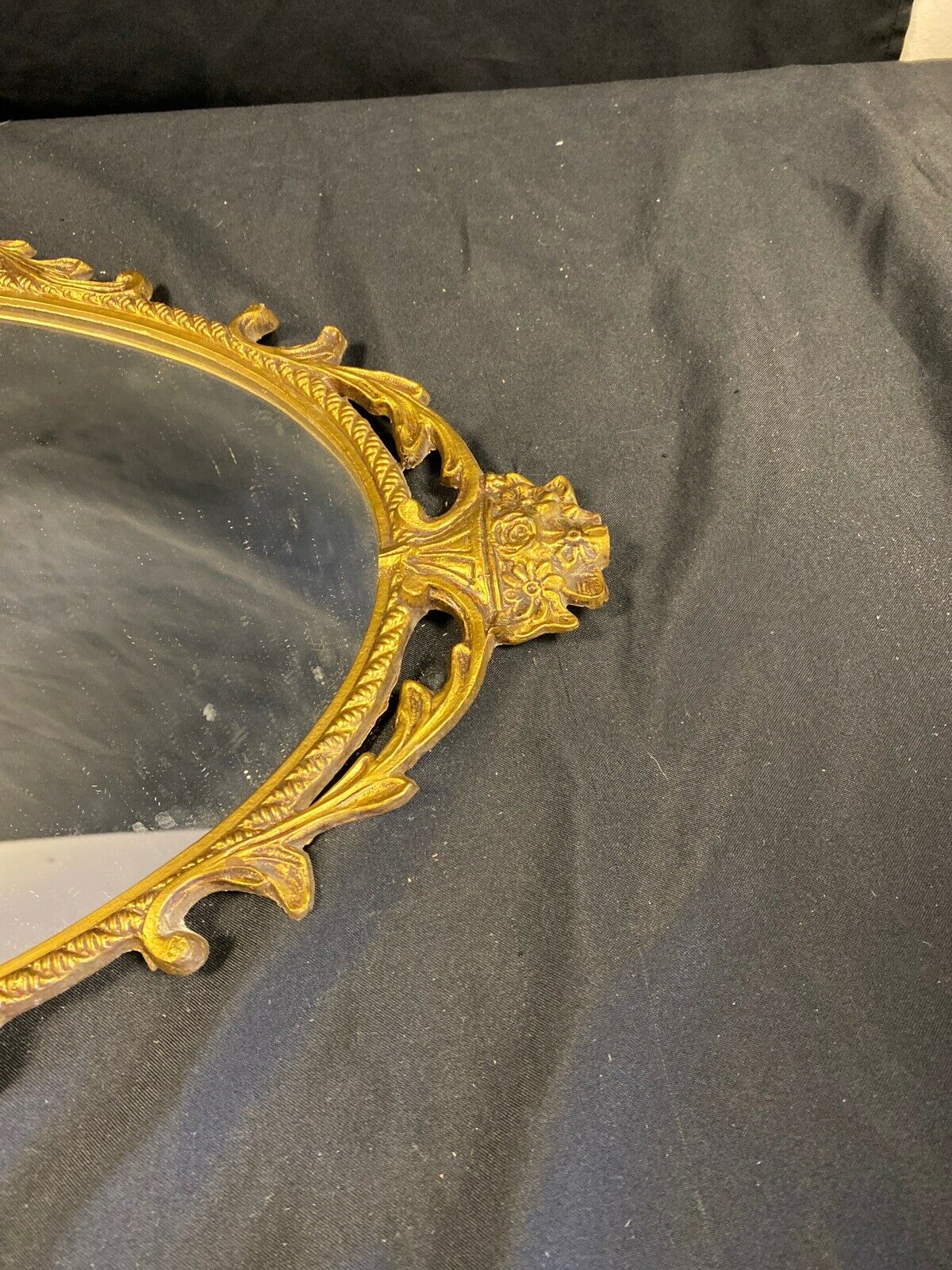 Antique Metal Gilt framed oval mirror 66cm high portrait (7383)