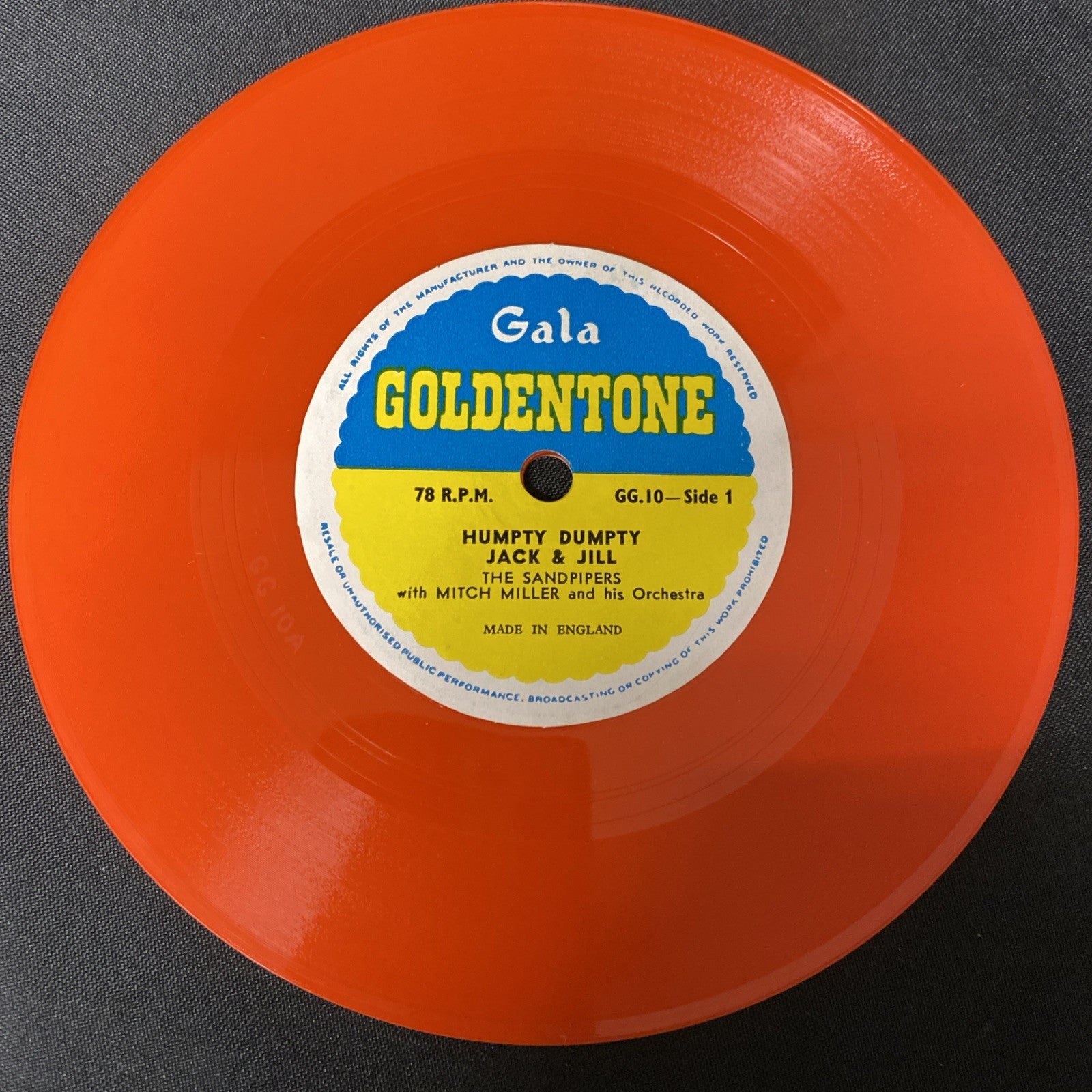 VINYL RECORD - Goldentone ORANGE Vinyl Jack & Jill, Skip to my Lou - (1438)