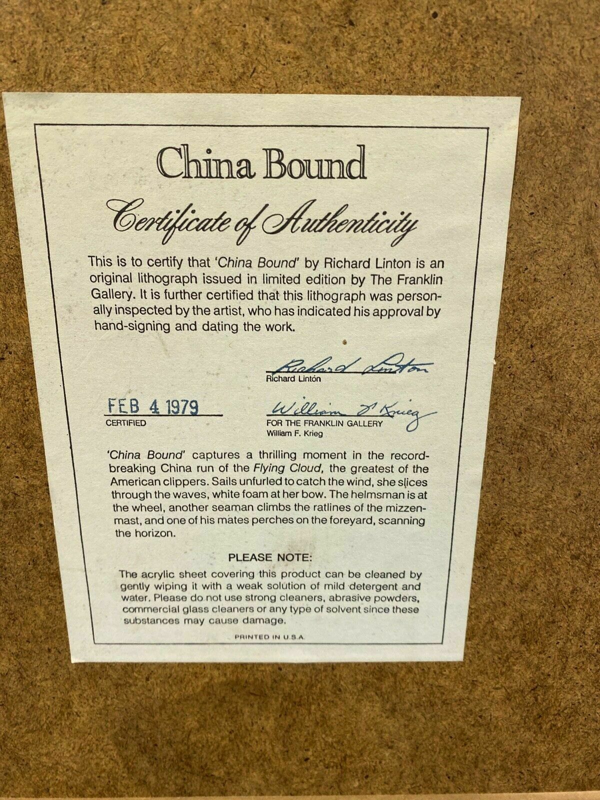 Richard Linton Australian Original Signed Framed Lithograph China Bound  (7367)