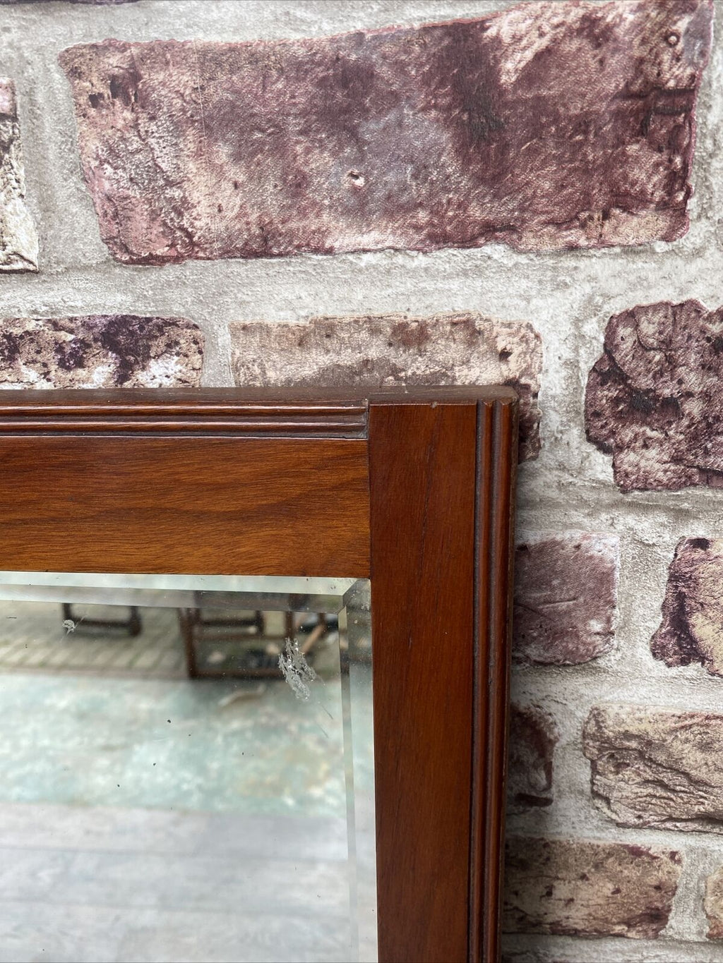 Antique mirror very heavy wood framed with bevelled glass rectangular - (7924)