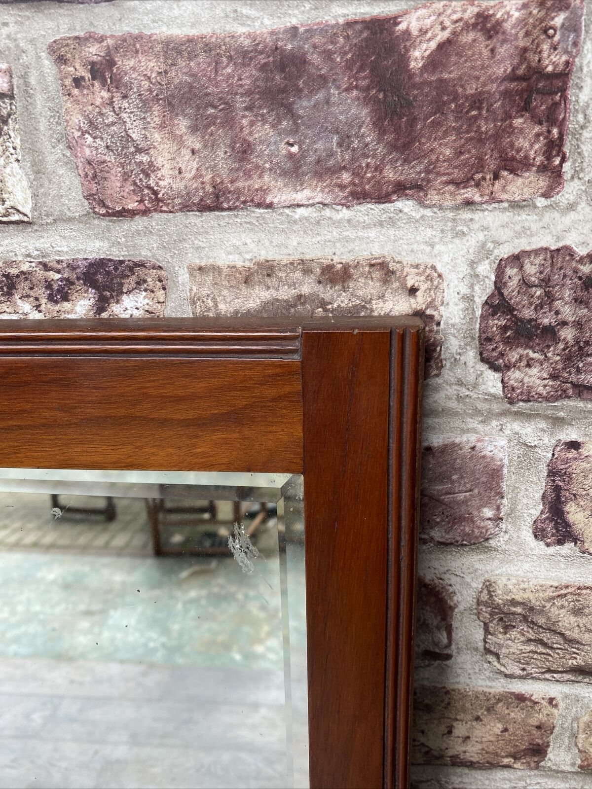 Antique mirror very heavy wood framed with bevelled glass rectangular - (7924)