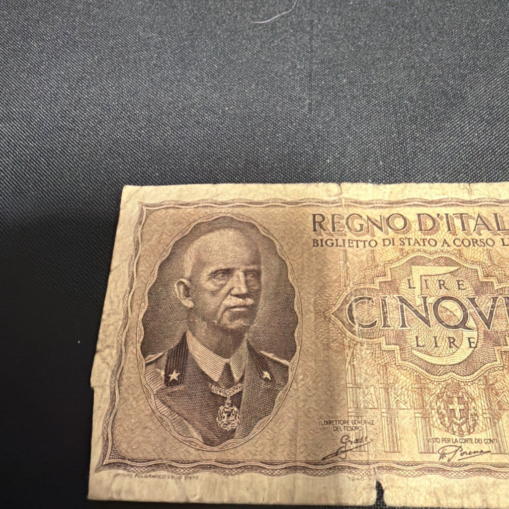 Bank Note Antique Regno D'Italia 5 Lire Cinque 1940 Circulated - (2305)