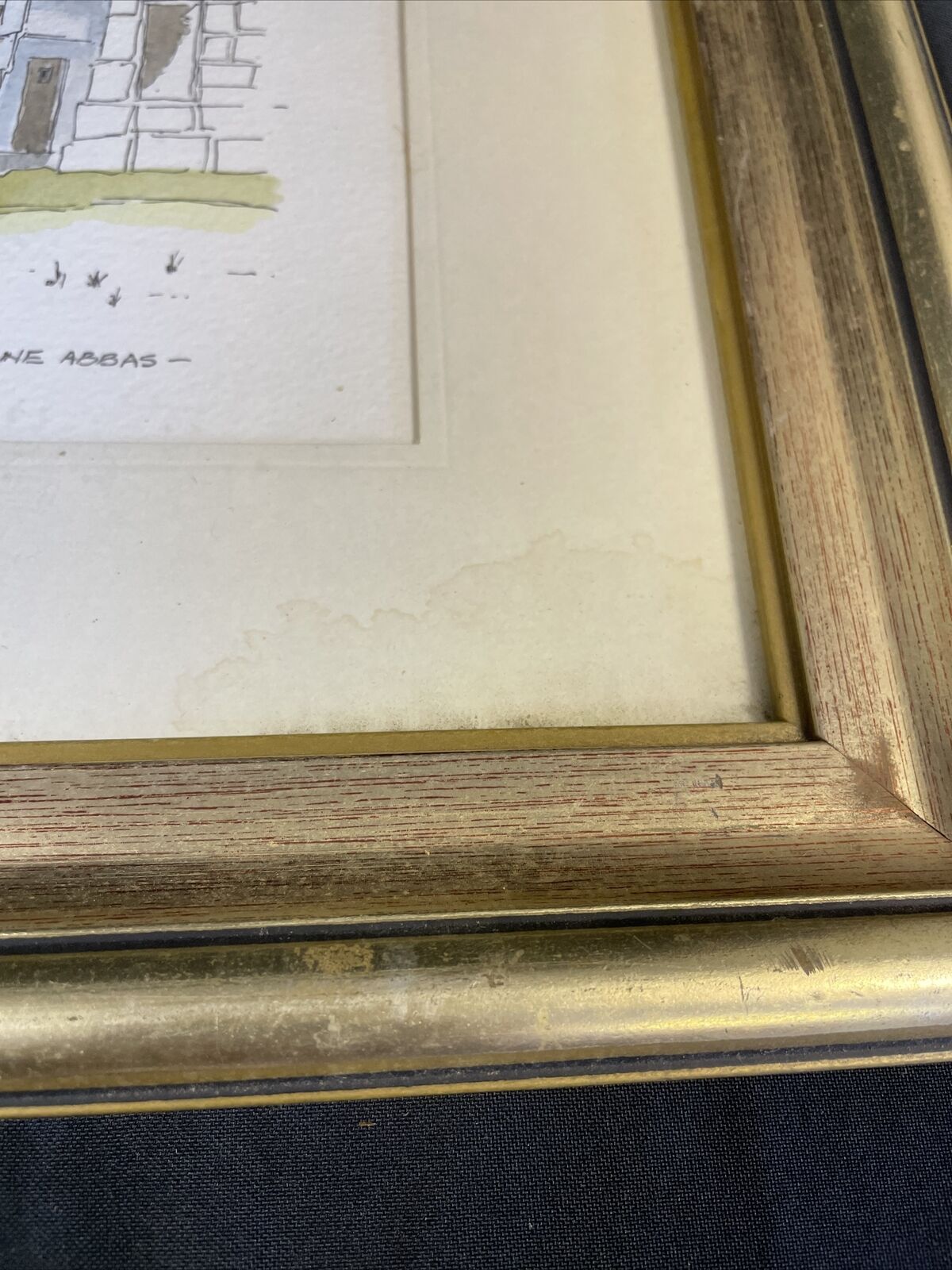 Vintage print by M.K.R 1992 watercolour of Cottages at Cerine Abbas - (8143)