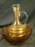 Vintage Large Amber glass bowl and Jug Stamped England - (7973)