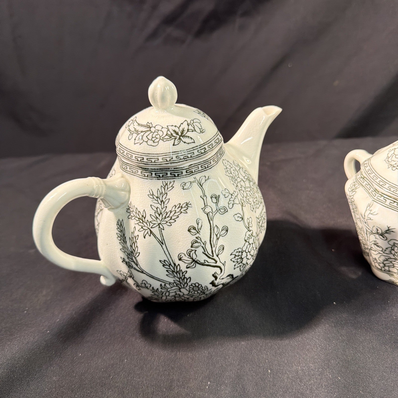 Coalport 1930's Black & White Indian Tree Teapot and Sugar Bowl - (2049)