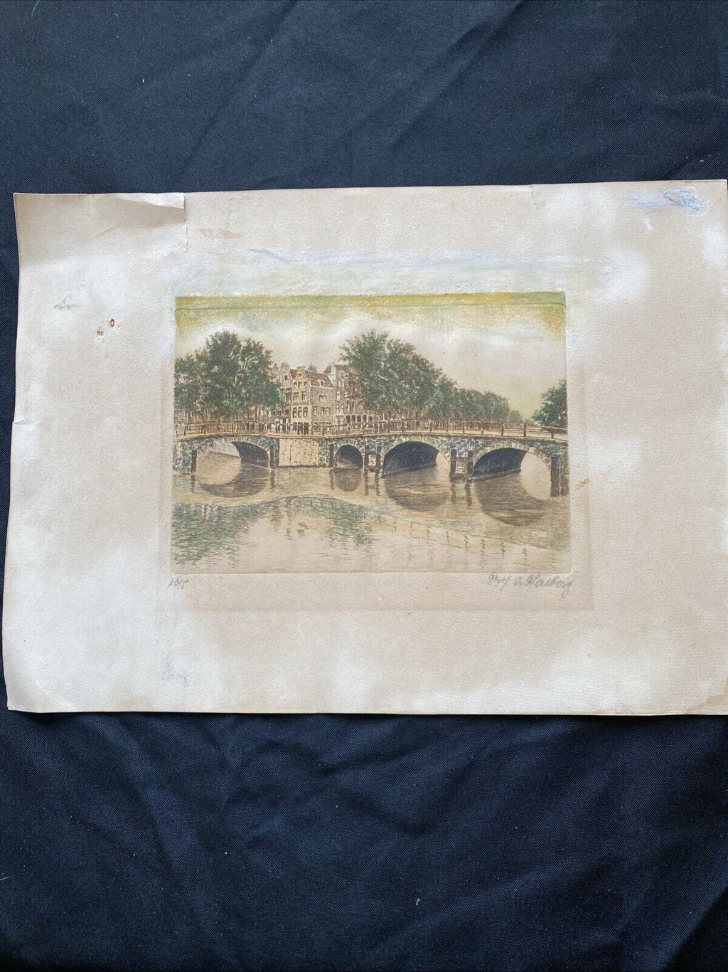 Prof. A Thalberg #5/10 Water under a bridge Original Coloured etching - (5860)