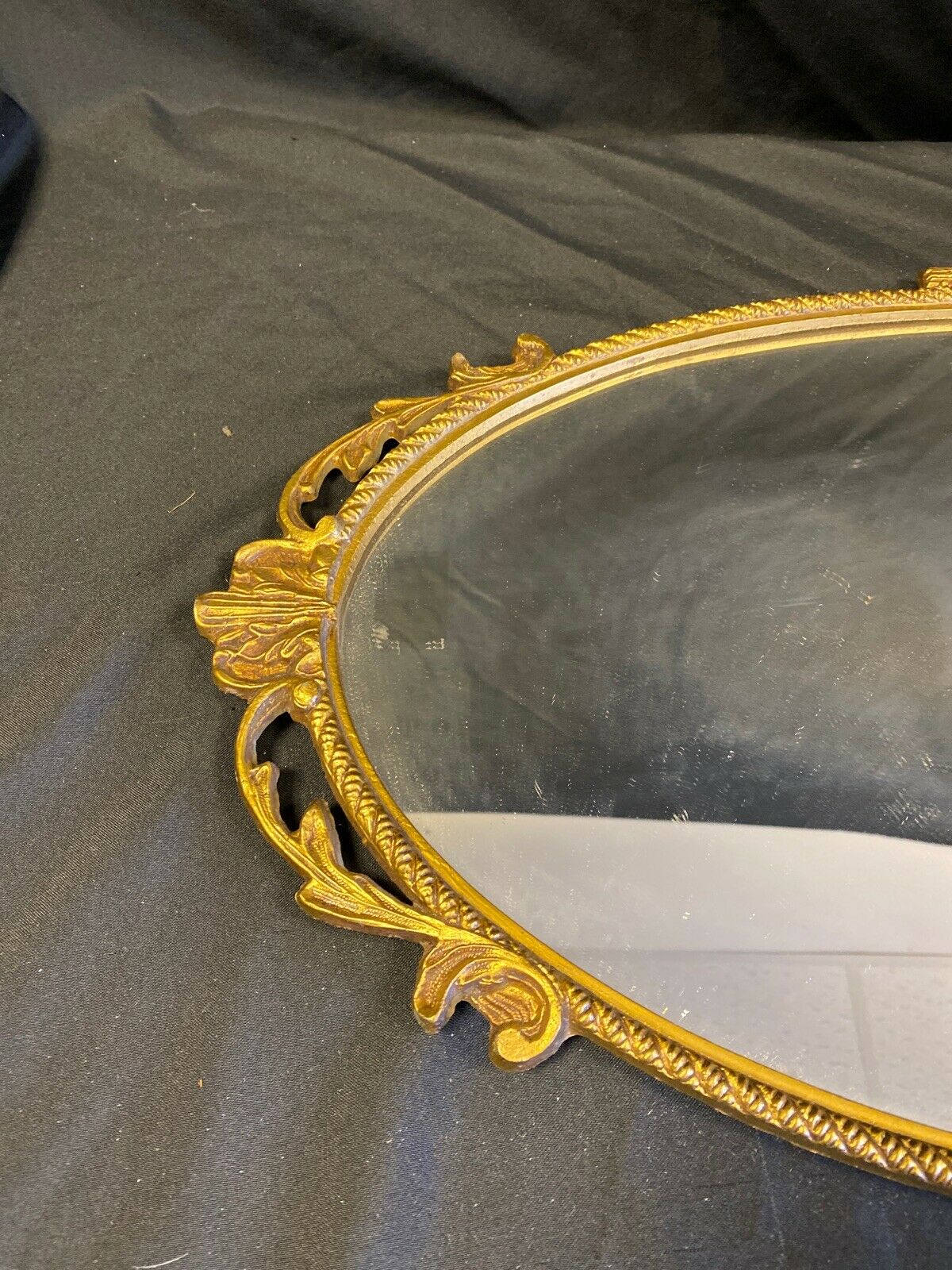 Antique Metal Gilt framed oval mirror 66cm high portrait (7383)