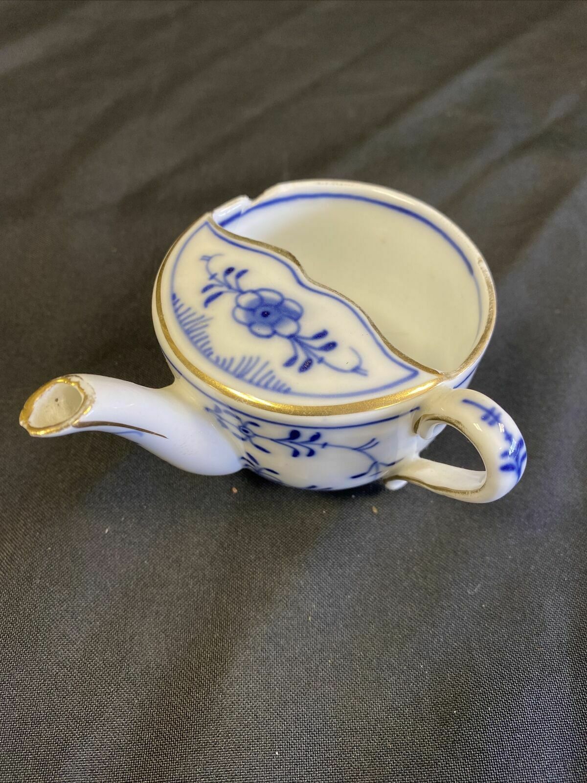 Blue and Gilt Antique Ceramic Invalid Feeding Cup Small 65mm Gilt (6467)