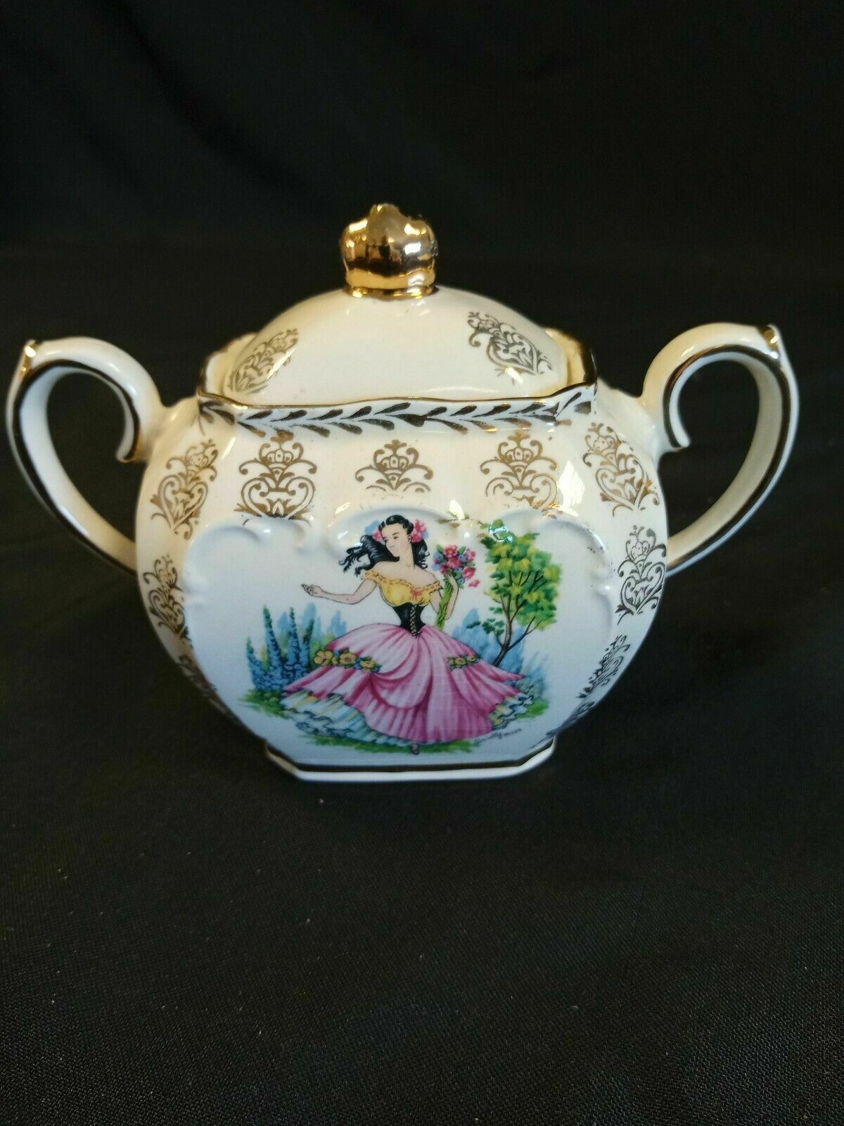 Vintage Sadler Sugar Pot  DAINTY MISS Gilded 9.5cm Tall - (7893)