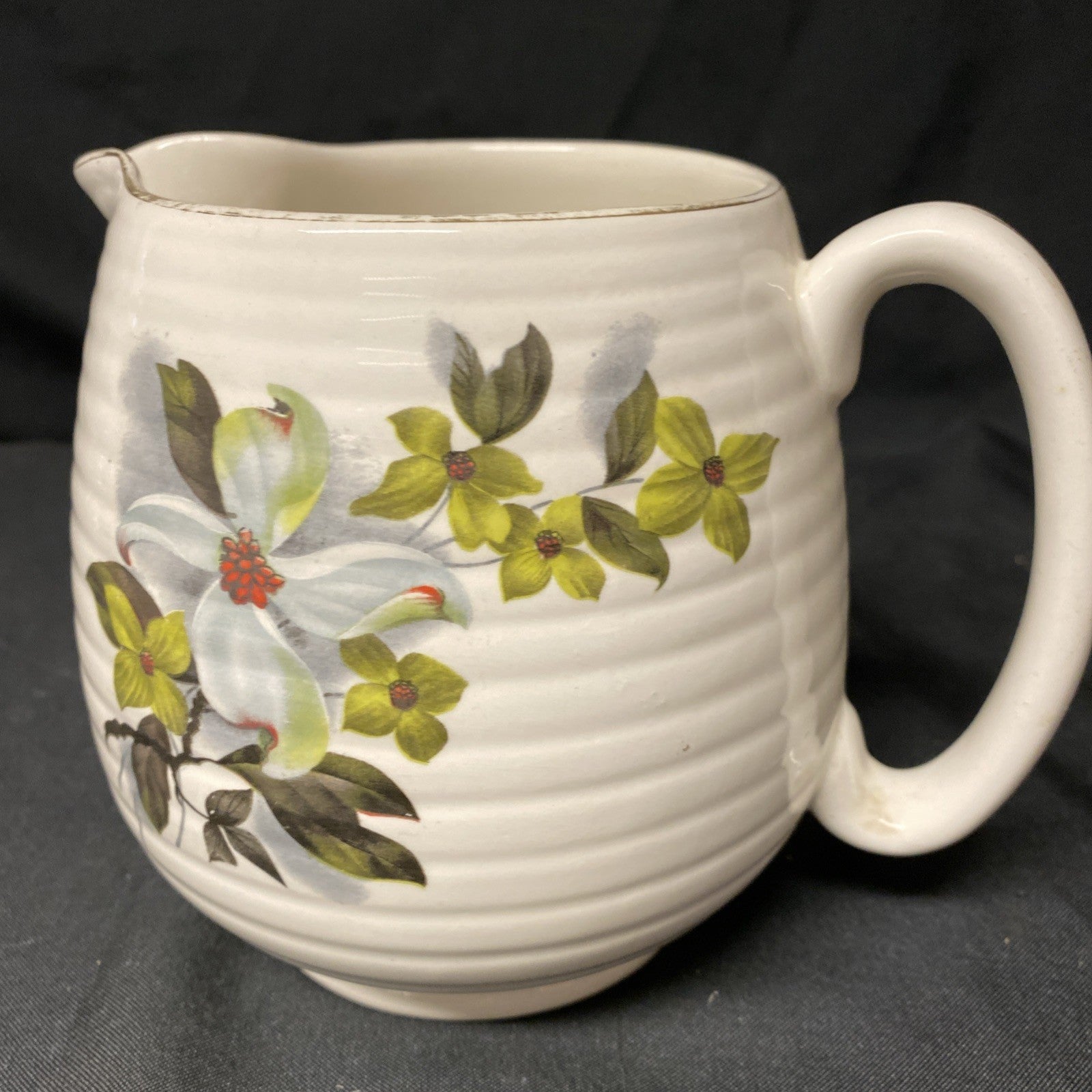 Beswick England Ribbed Pottery Jug 1950's Collectable Floral - (1580)
