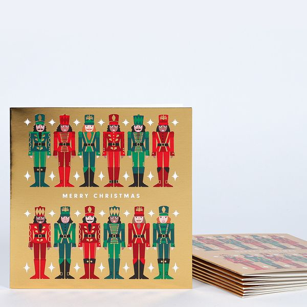 BULK BUY 8 x PACKS OF 8 CARDS Christmas Nutcrackers on Gold on heavy Card