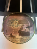 Magic Lantern Victorian Glass Round Handpainted Slide Ship and boats - (1089)