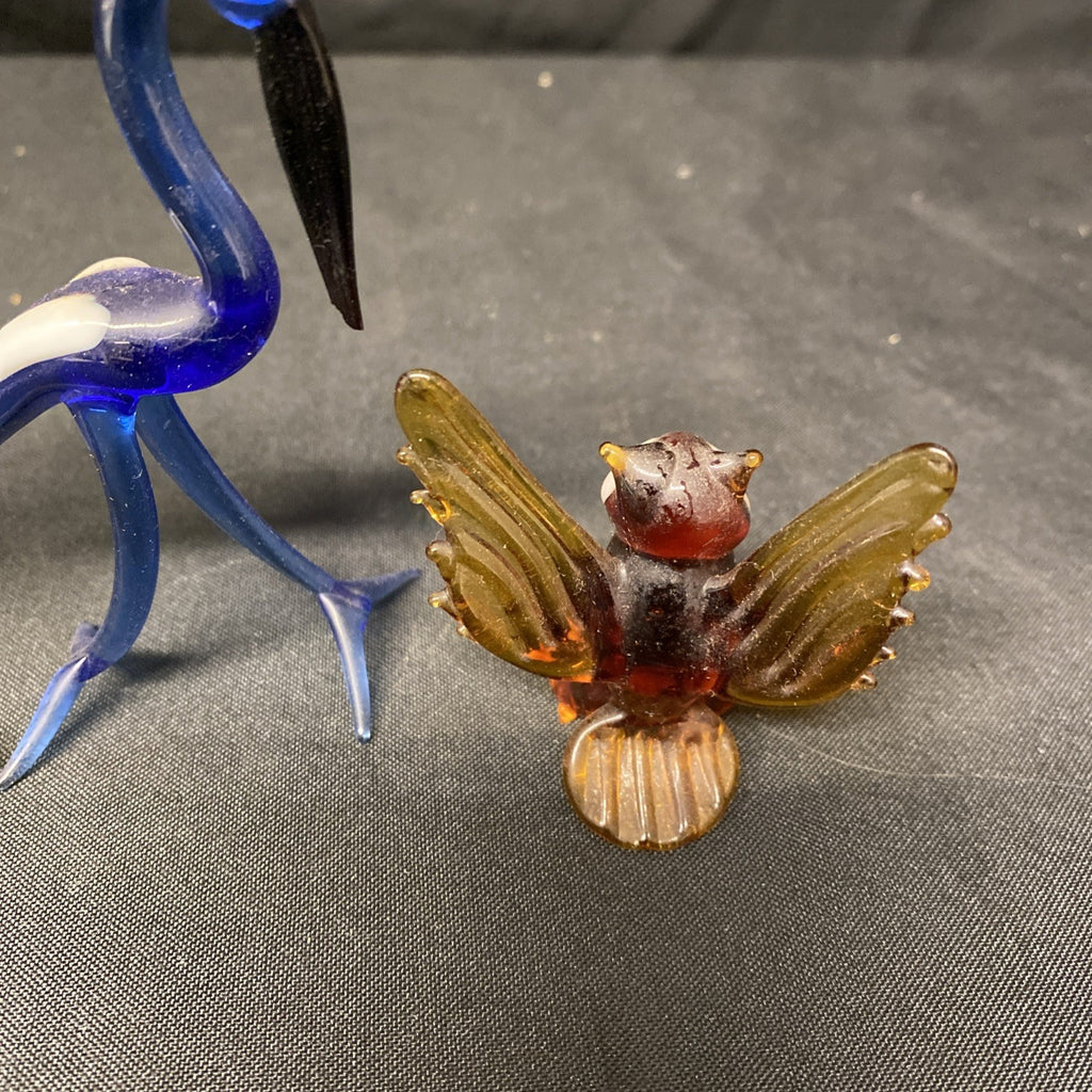 Murano x 3 1970's Glass figures Palm Tree, Owl, Heron - (1640