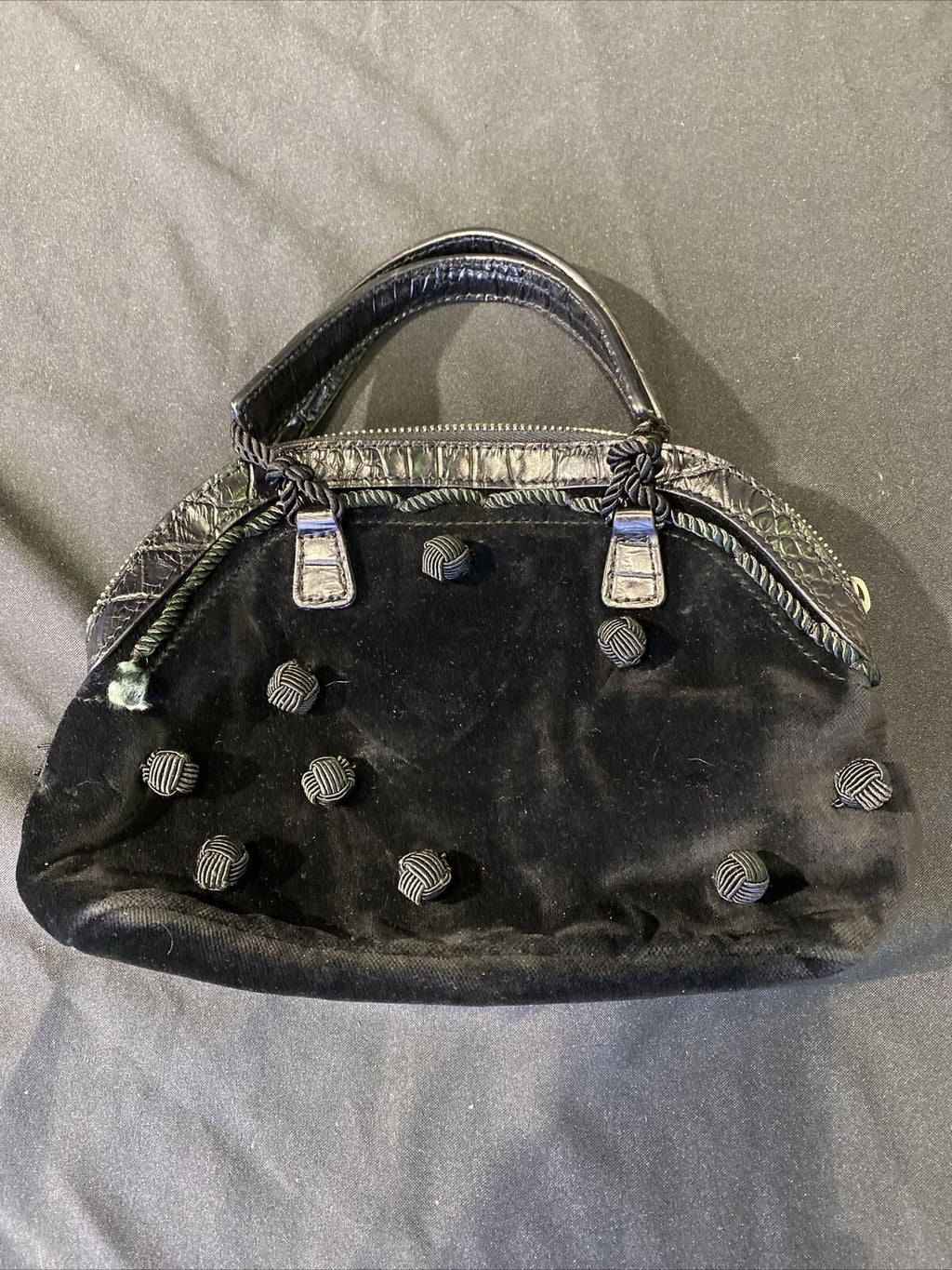 Vintage Handbag Mazzini Black velvet with rope detail - (8433)