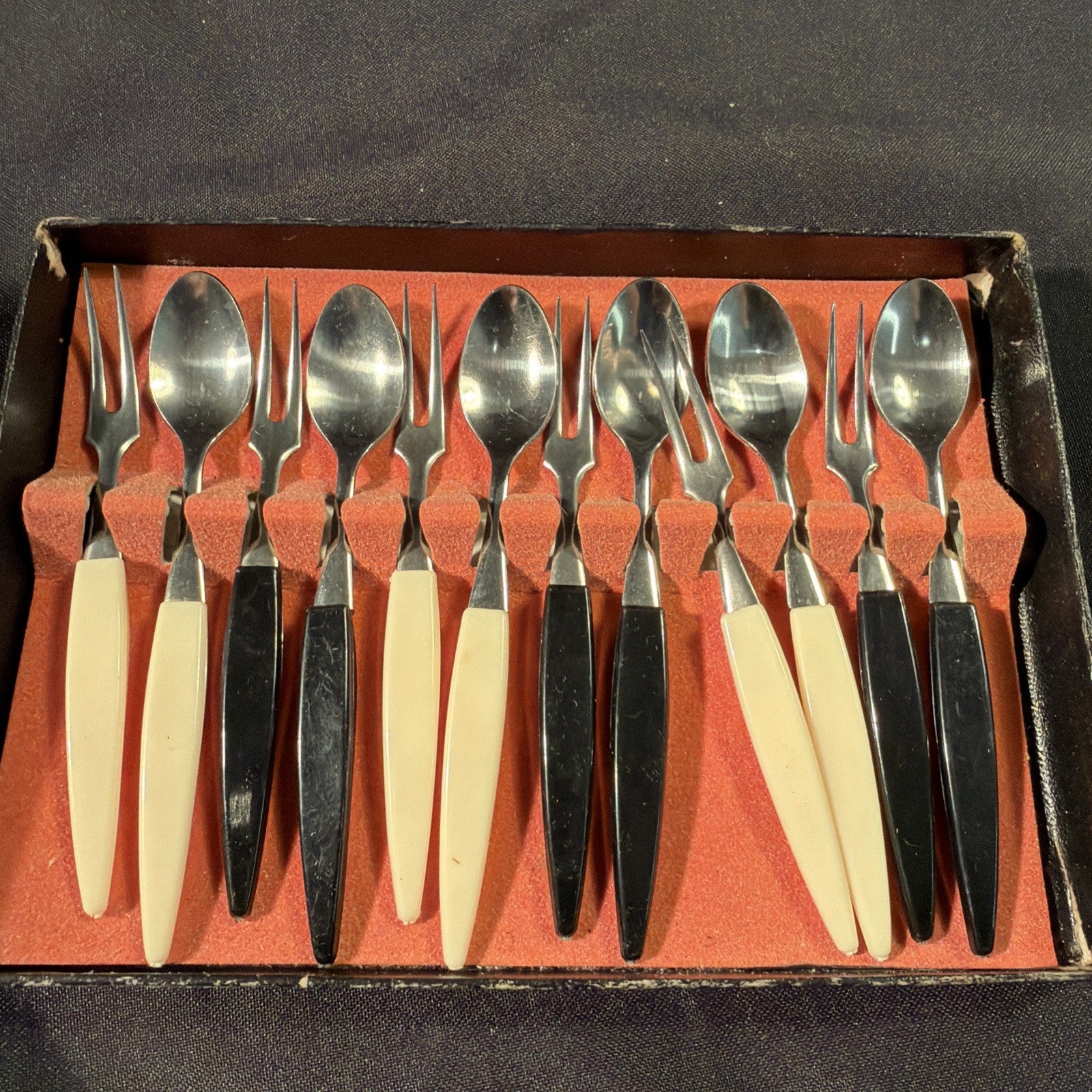 Vintage Cocktail Party Forks and Spoons set of 12 pieces Boxed - (2028)