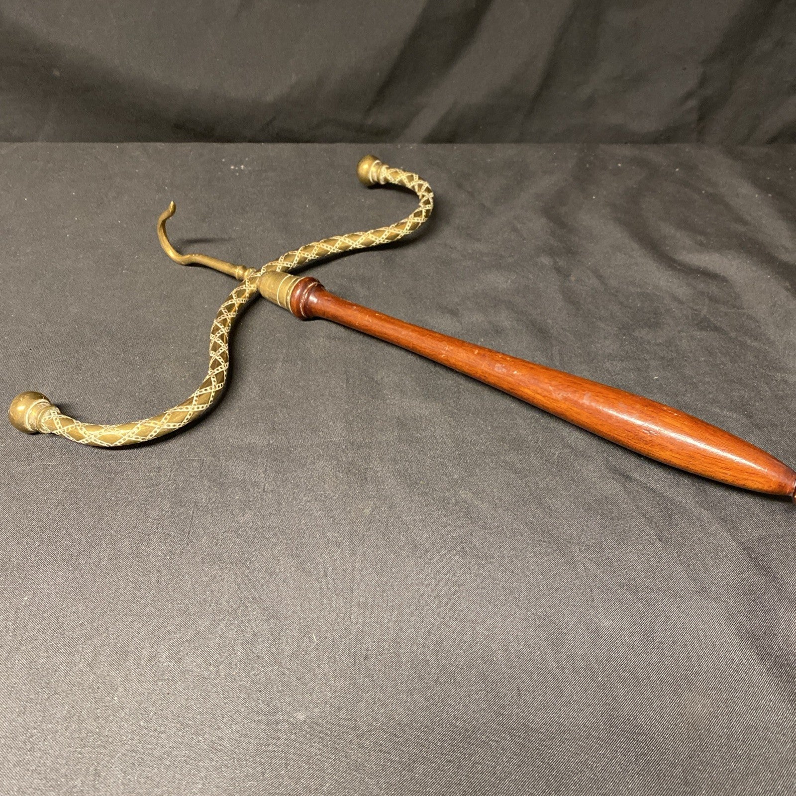 Antique Judge Barrister Wig and Gown Hanger Brass and wood Engraved - (1711)